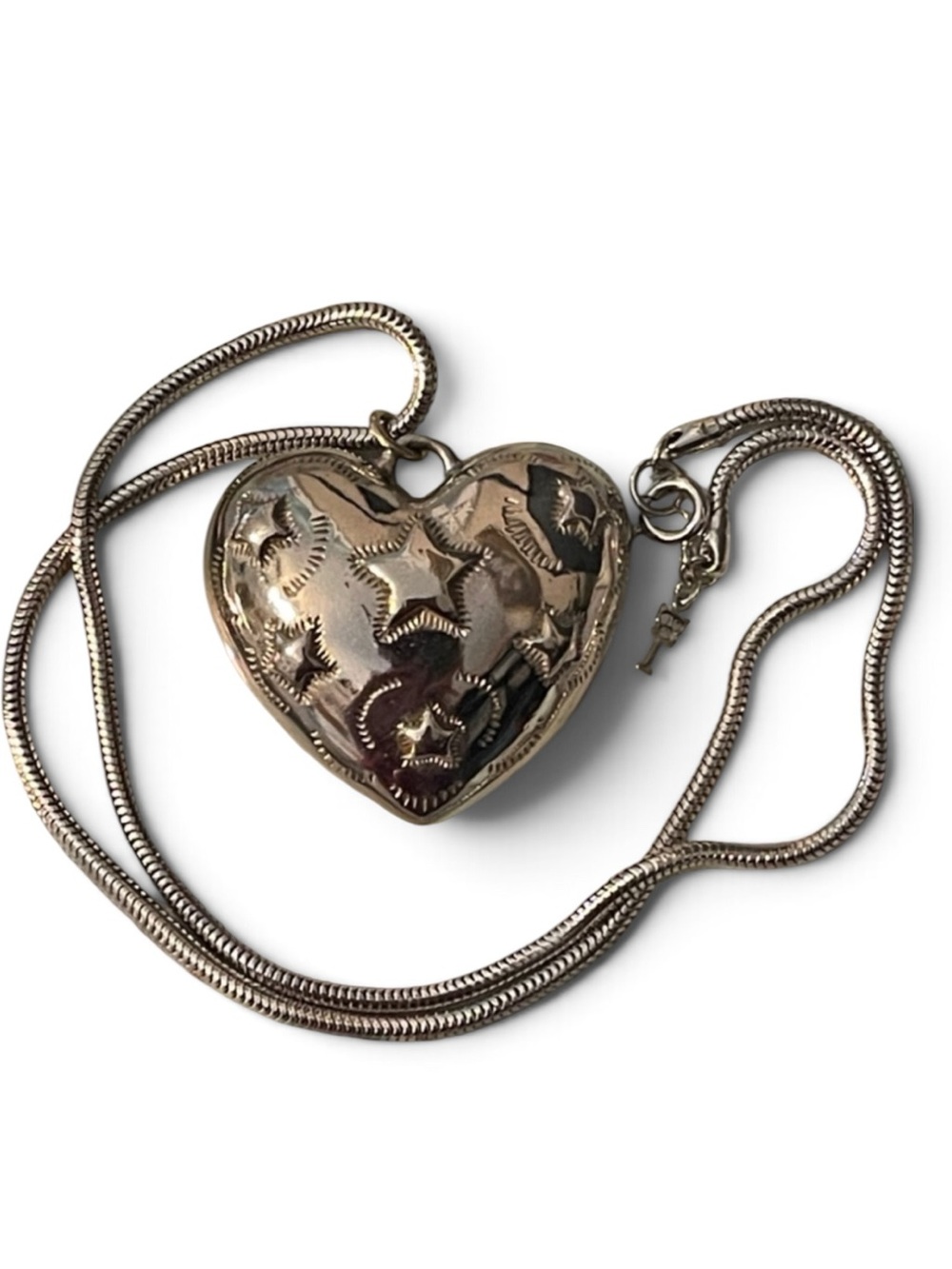 Vintage Trifari Celestial Star Puffy Heart Pendant on Crown Trifari Snake Chain